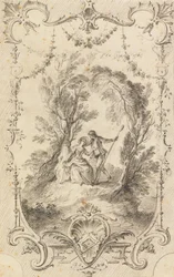 El Pastor Eagar (Dibujo preparatorio para la placa 247 en LOeuvre gravé de Watteau, 1739)
